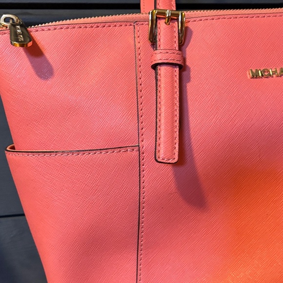 USED Michael Kors Coral Pink Saffiano Leather Tote - Picture 3 of 4
